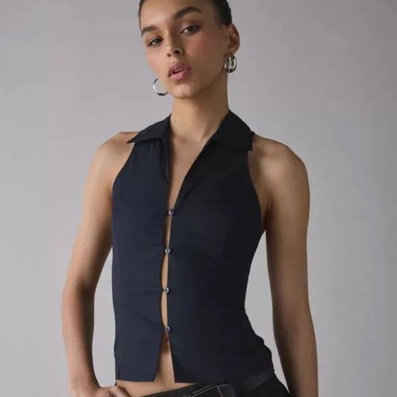 Urban Outfitters Party Girl Cotton-Blend Button Down Sleeveless Shirt Size Small - Picture 1 of 1